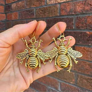 Anthropologie Queen Bee Lucky Gold Earrings